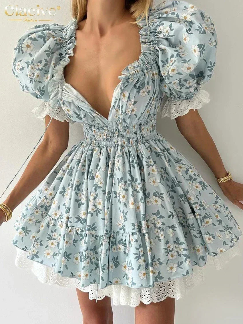Clacive Summer Slim Print Women&