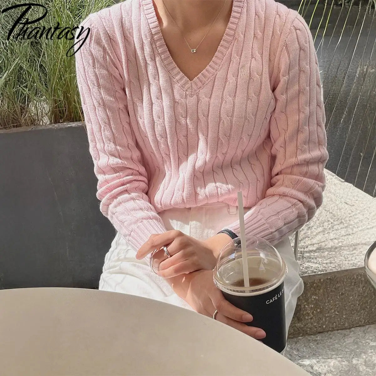 Phantasy Retro Solid Color Sweater Winter Women&