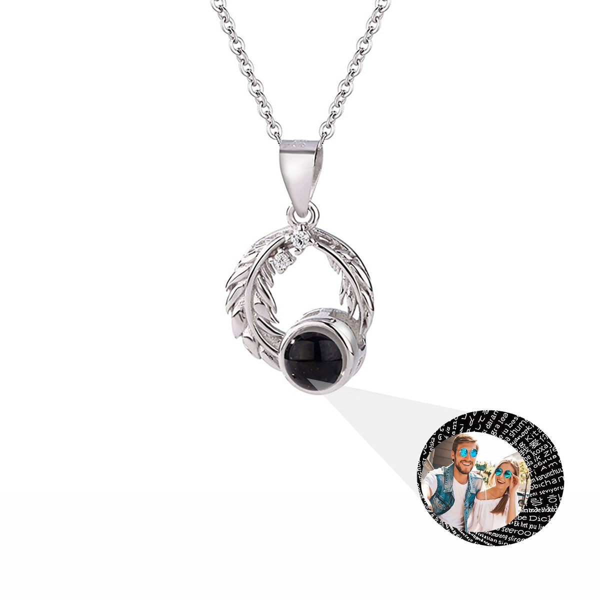 Feathers for customized photos Projection Necklace Pendant Jewelry For Lover Girlfriend
