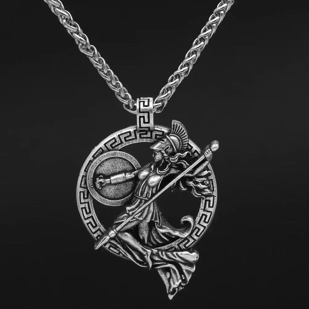 Ancient Greek Warrior Goddess Necklace – Mythological Silver Pendant