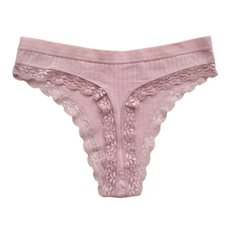 4Pcs/Set Women Cotton Panties Thongs Low Rise G-string Lace Underwear Female Underpants M-XL Sexy Lingerie Panties Intimates
