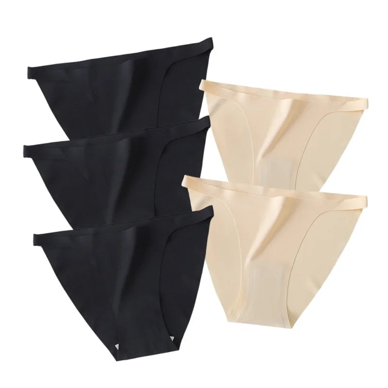 5Pcs/Set Women Seamless Briefs Ice Silk Panties Sexy Low Waist Underwear Female Underpants Solid Color Lingerie M-XL