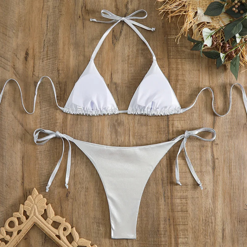 Sexy Gold Silver Red Strings Bikini 2024 Women Swimsuit Female Swimwear Thong Bikinis Set Brazilian Beach Bathing Suit Biquini