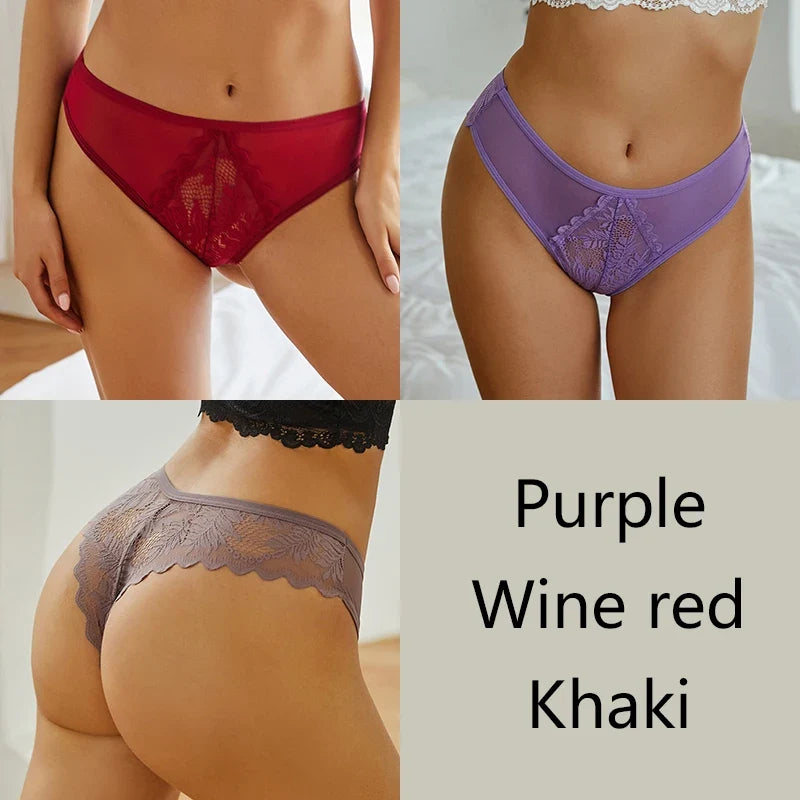 3-Piece Lace Thong Set for Women — Sexy Low-Rise G-String Panties
