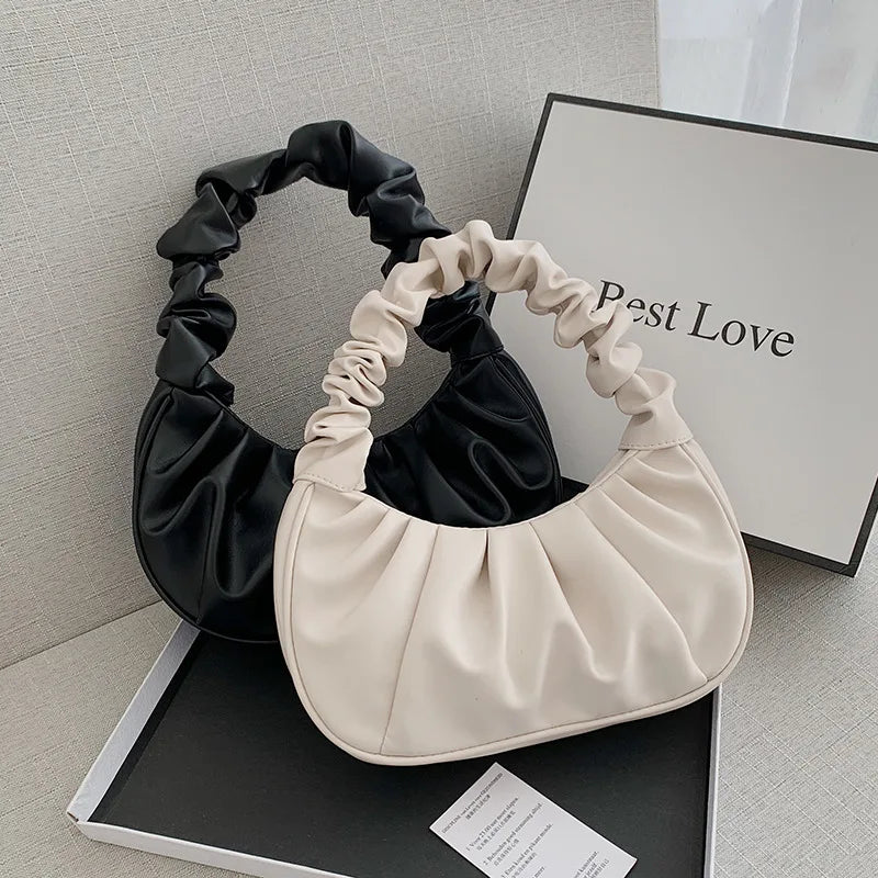 CH CACILLO Dumpling Style PU Leather Handbag For Women - Pleated Handle And Zipper Closure