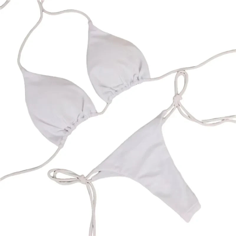 2025 Sexy Halter Solid Color Bikini Set Women&