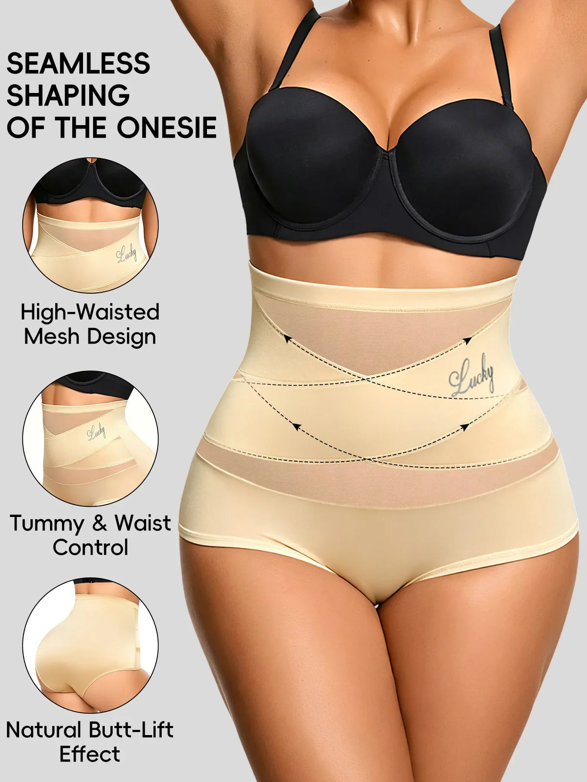 1Pcs High-waist Mesh Tummy-reducing Shaping Underwear, Women&
