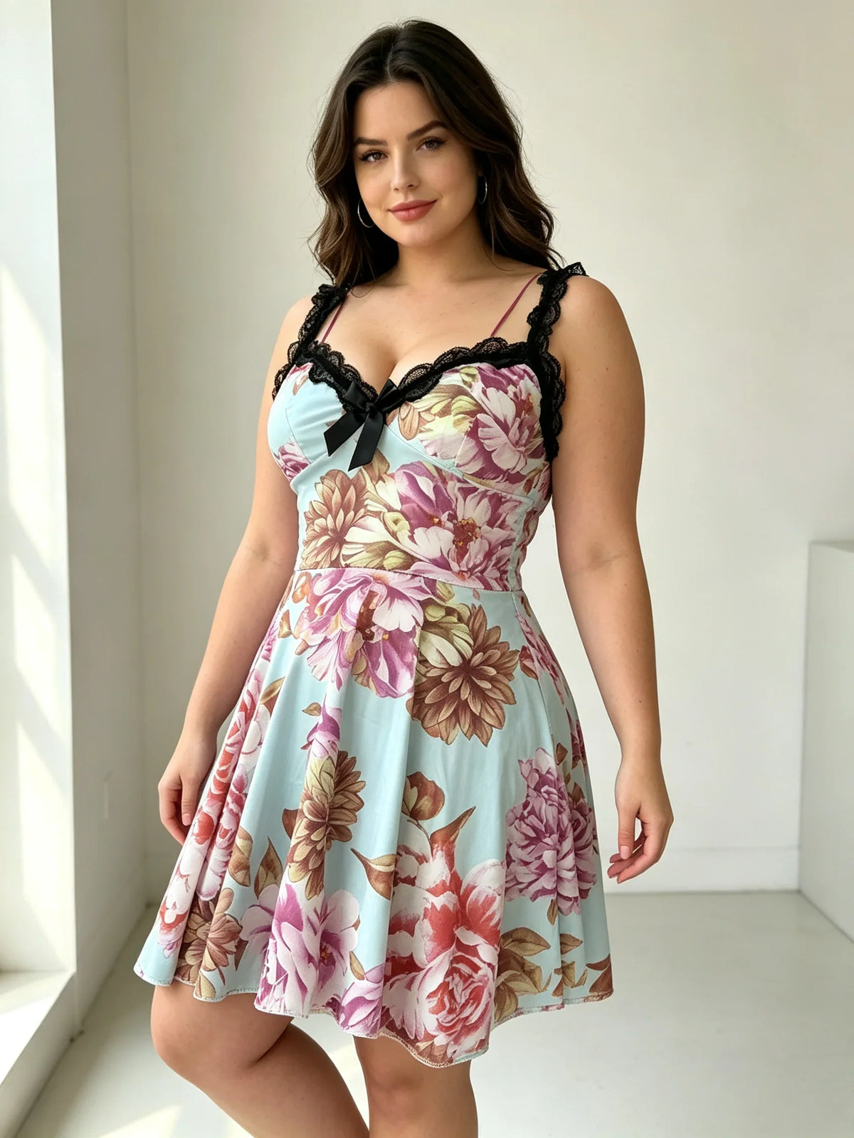 European and American large-size sexy spaghetti strap pajamas and nightgowns with lace trim, can be worn outside, charming women