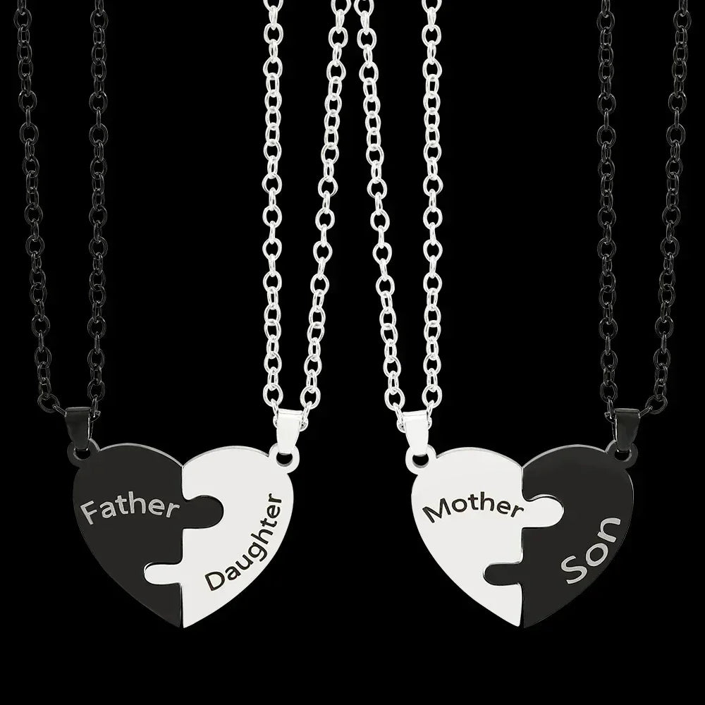 Father Mom Son Daughter Family Necklace Love Heart Puzzle Pendant Necklace Stainless Steel Jewelry for Women Mother&