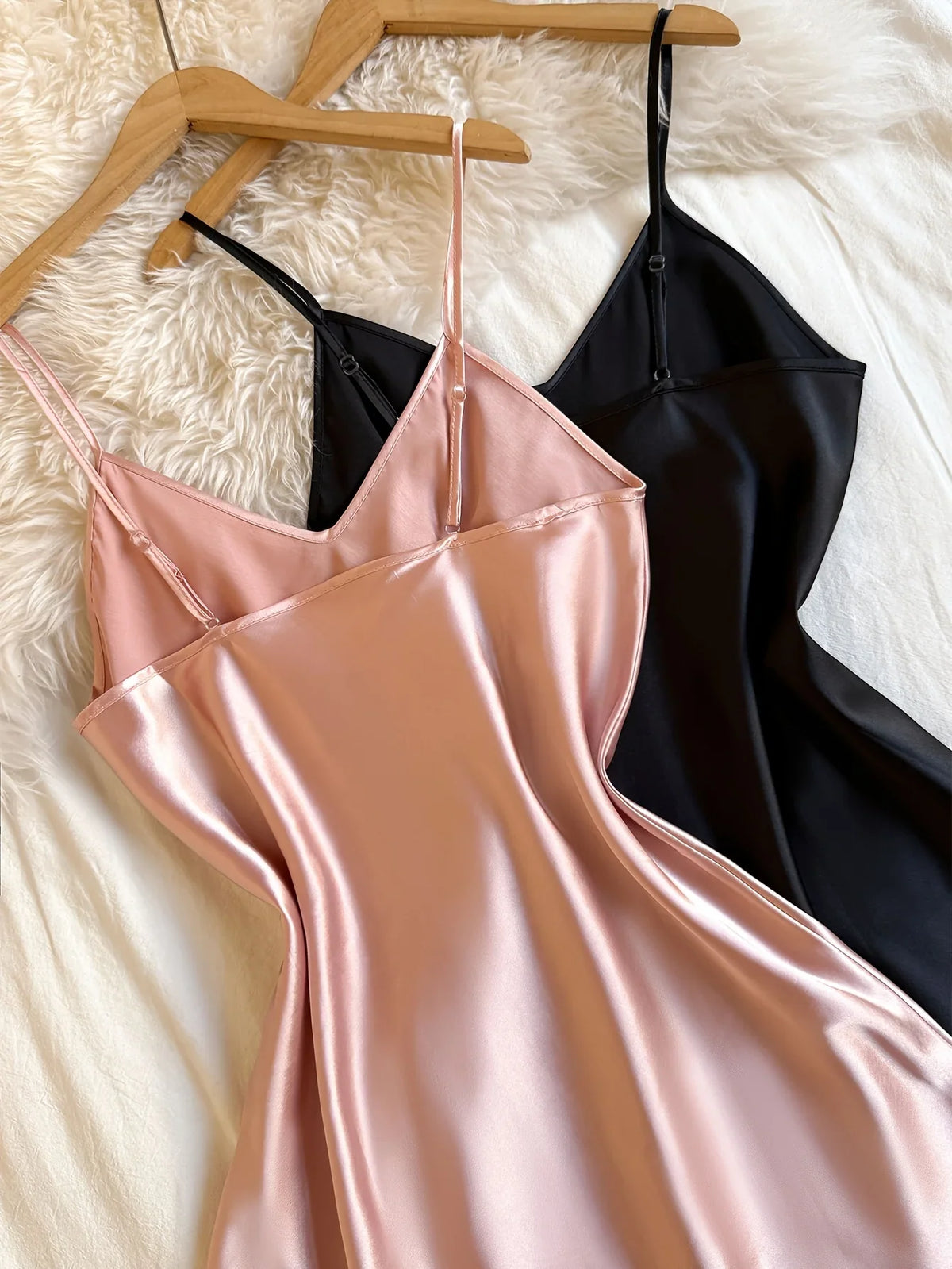New 2 Pieces Women Nightgown Solid Color V Neck Thin Spaghetti Straps Sleep Dress Elegant Thin Ladies Home Night Dress