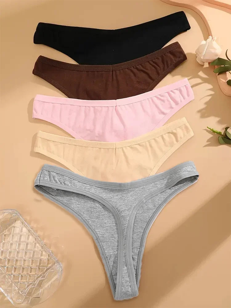 Premium Cotton G-String Thongs for Women — 5-Piece Set