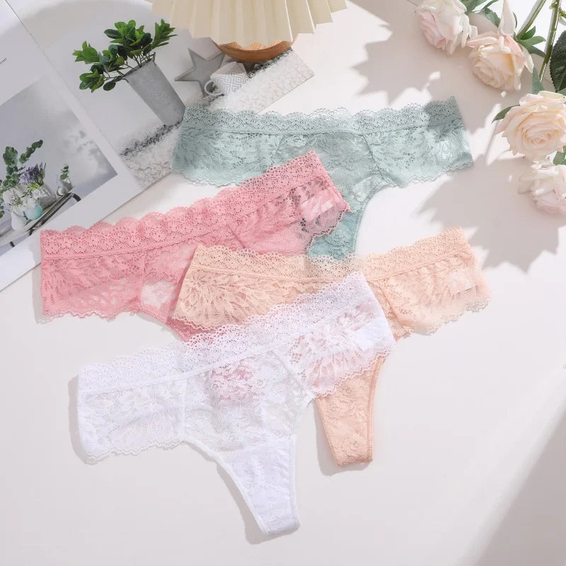 3-Piece Lace Thong Panties for Women – Seamless, Low-Rise Lingerie