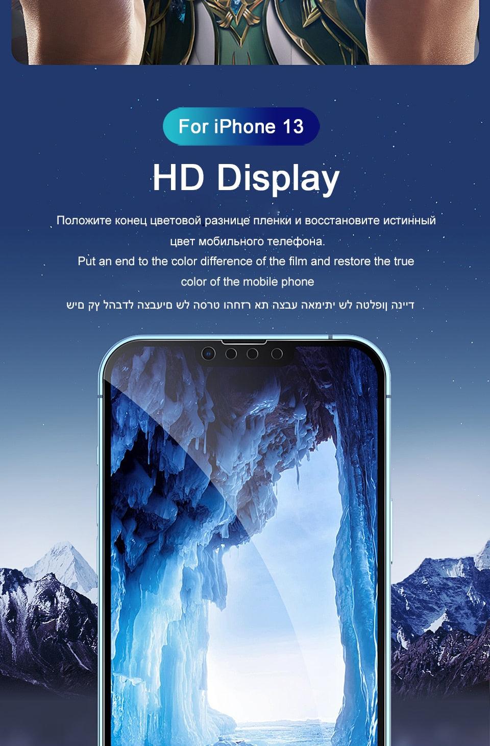 Full Cover Film For iPhone 13 12 11 14 Pro MAX Mini Screen Protector XS Max XR X 7 8 6S Plus SE 2020 Phone Accessories Screen Protector Ultra Strengthened Tempered Glass