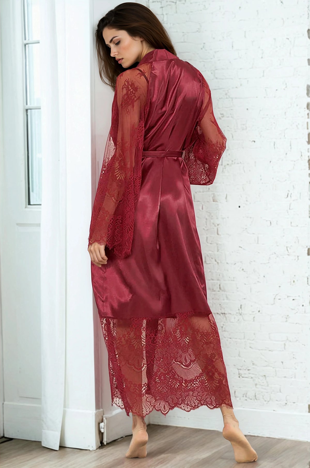 Long Satin and Lace Robe