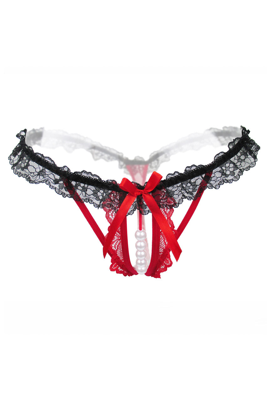 Flirty Ruffled Crotchless Pearl Thong