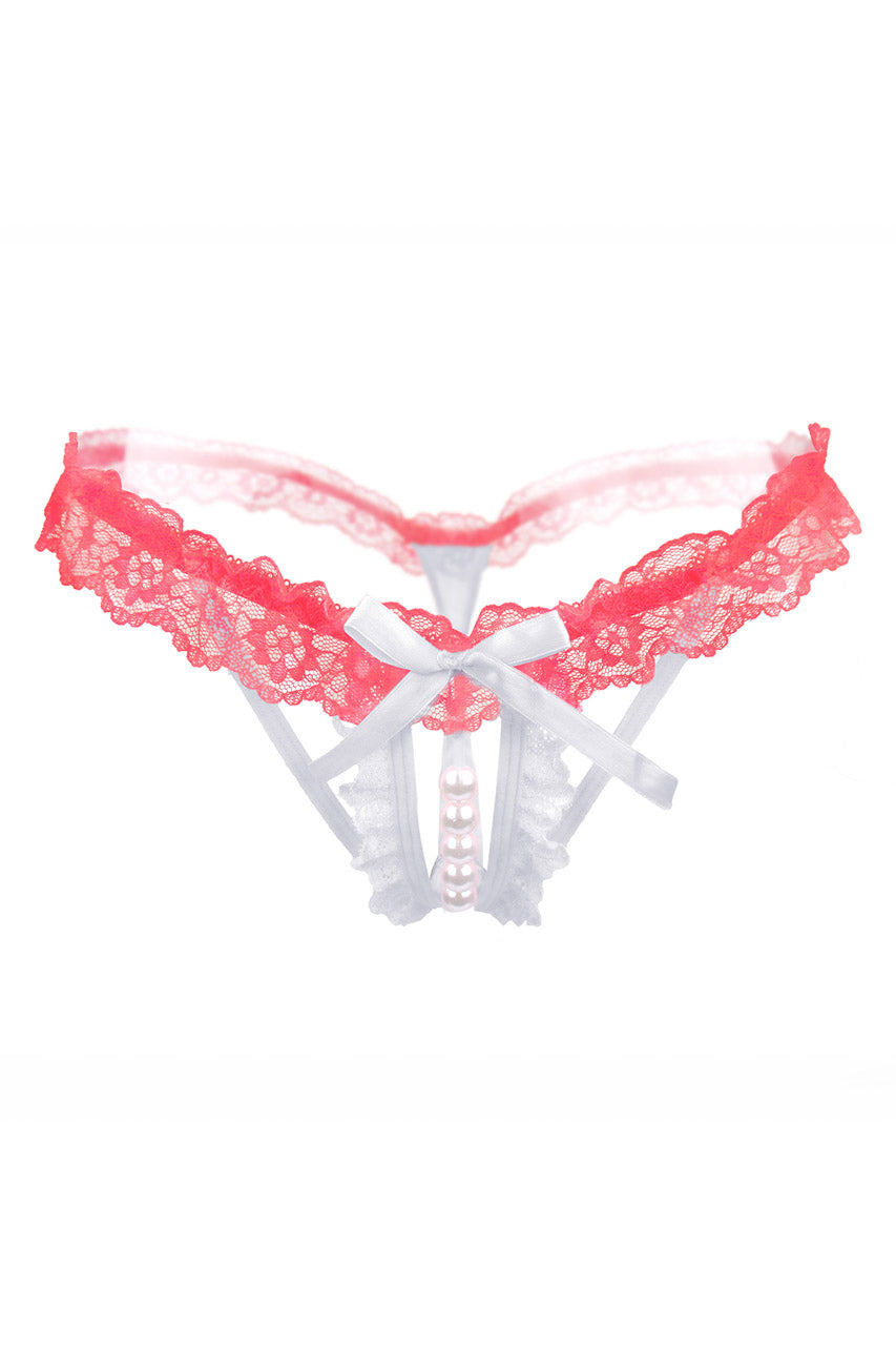 Flirty Ruffled Crotchless Pearl Thong