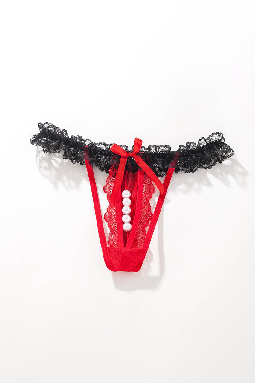 Crotchless ruffle Lace Thong