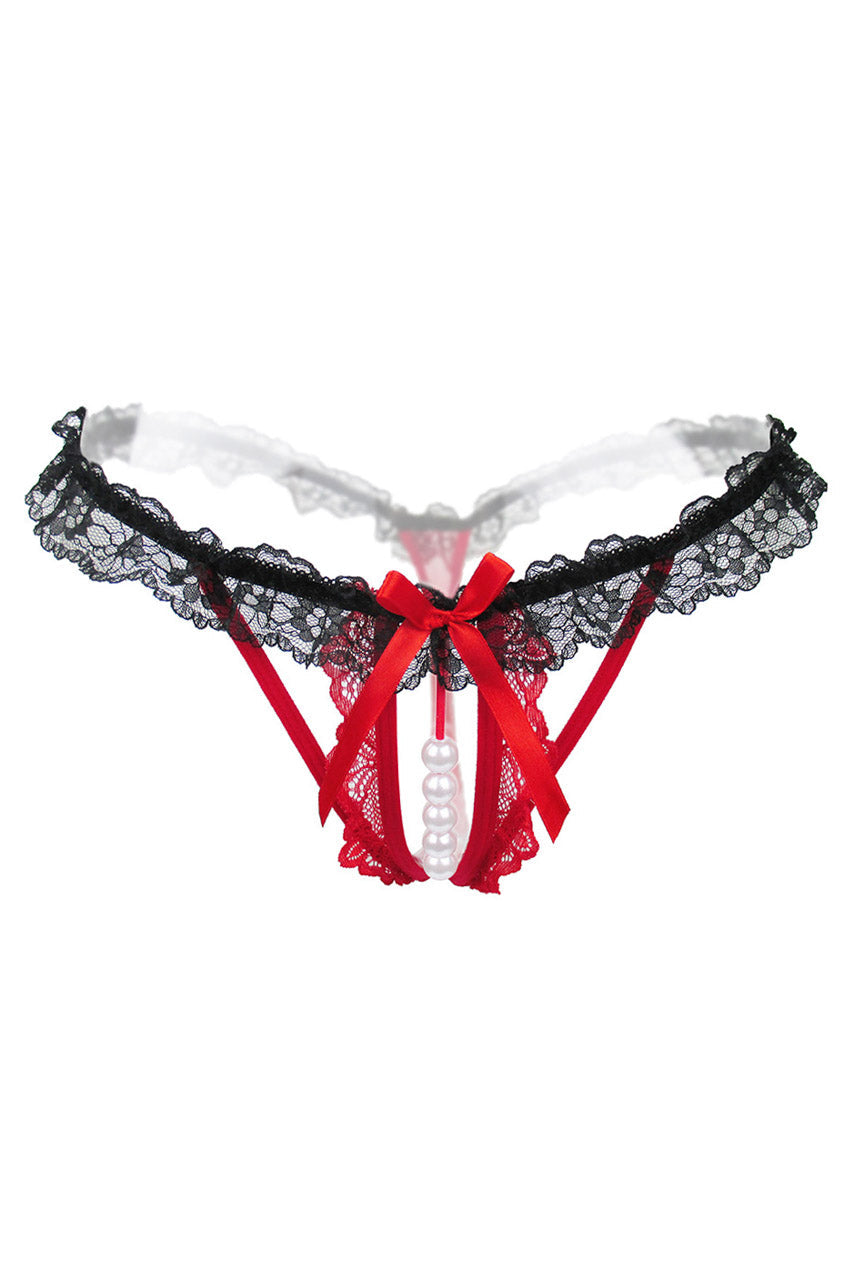 Crotchless ruffle Lace Thong