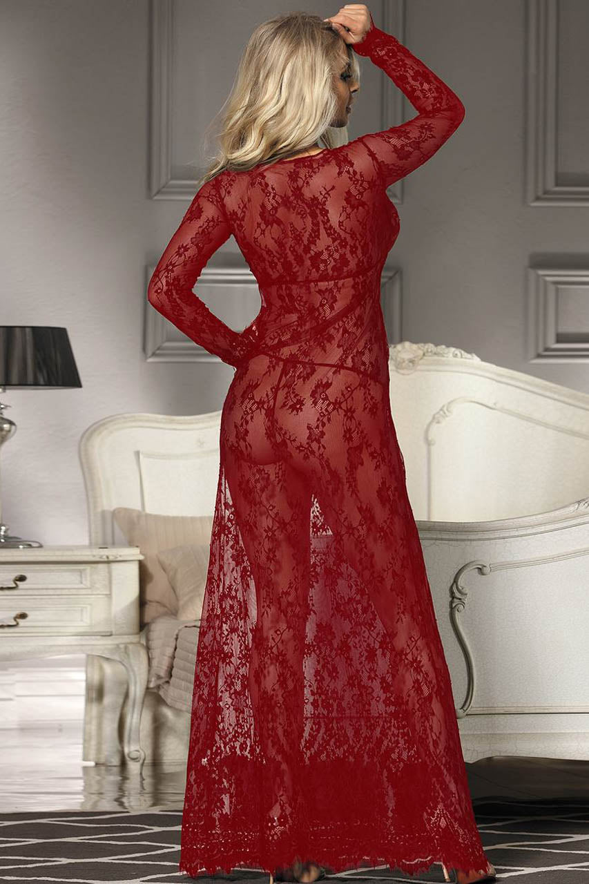 Long Lace V Neck Gown