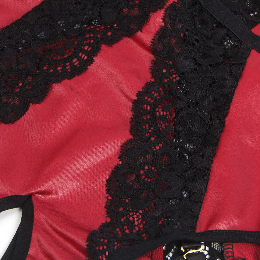 Burgundy Faux Leather Teddy Lingerie