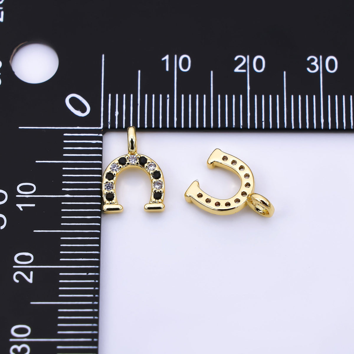 24K Gold Filled 12mm Black, Clear, Blue, Red Micro Paved CZ Horseshoe Mini Charm | AH557 - AH558