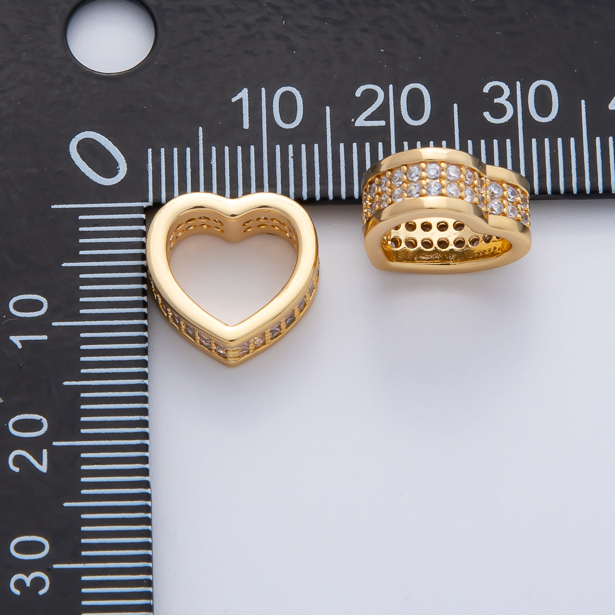 18K Gold Filled 13mm Micro Paved CZ Heart Spacer Bead | B407