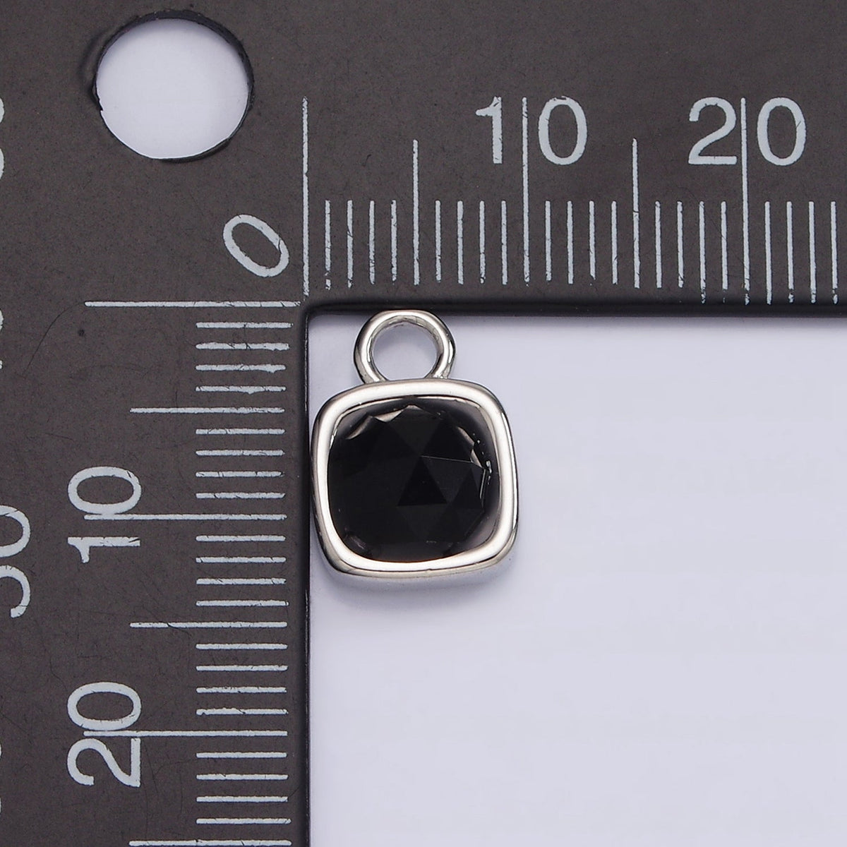 White Gold Filled Square Multifaceted Natural Gemstone Personalized Add-On Silver Charm | AC1530 - AC1542