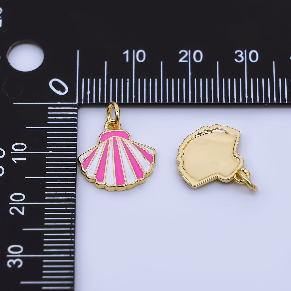 24K Gold Filled 14mm Blue, Purple, Pink, Light Blue Striped Enamel Sea Shell Charm | AJ429 - AJ430