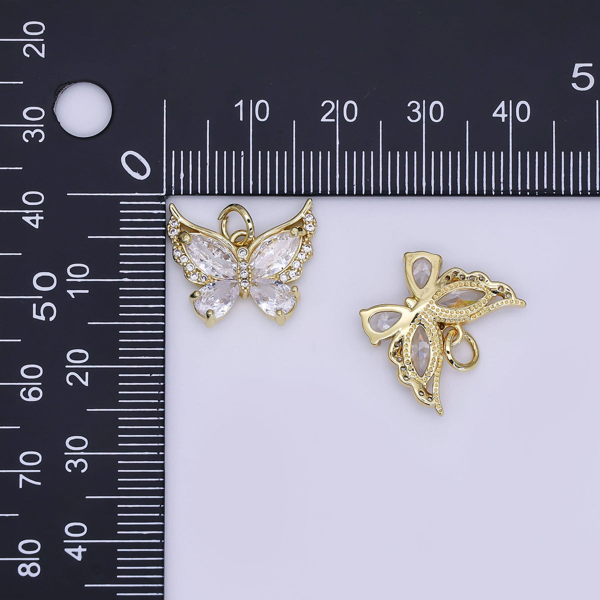 24K Gold Filled 15mm Marquise CZ Mariposa Elegant Butterfly Animals Charm | AJ-363