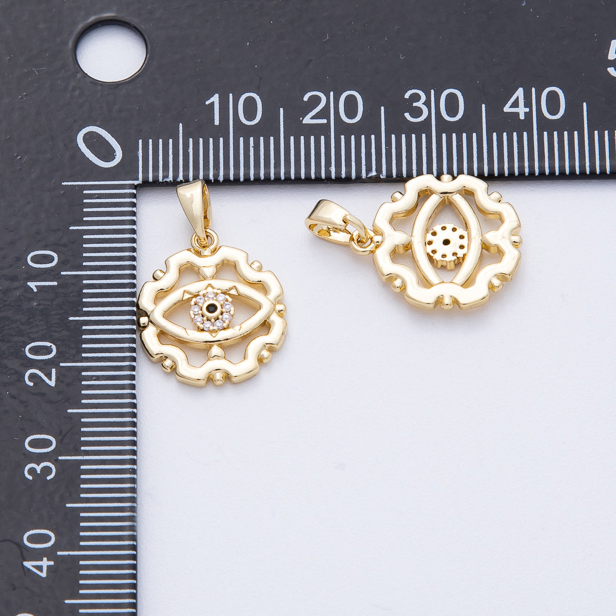 18K Gold Filled 16.8mm Evil Eye Open Geometric Micro Paved CZ Pendant | AF1222