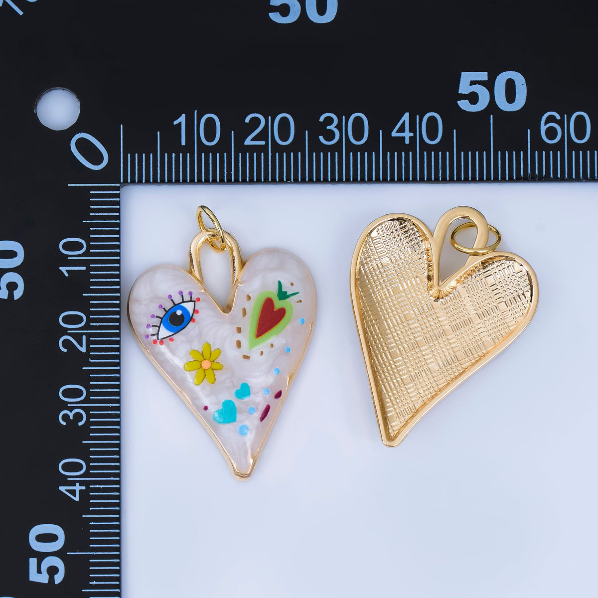 24K Gold Filled White Enamel Evil Eye Heart Padlock Pendant | AJ445 - AJ450