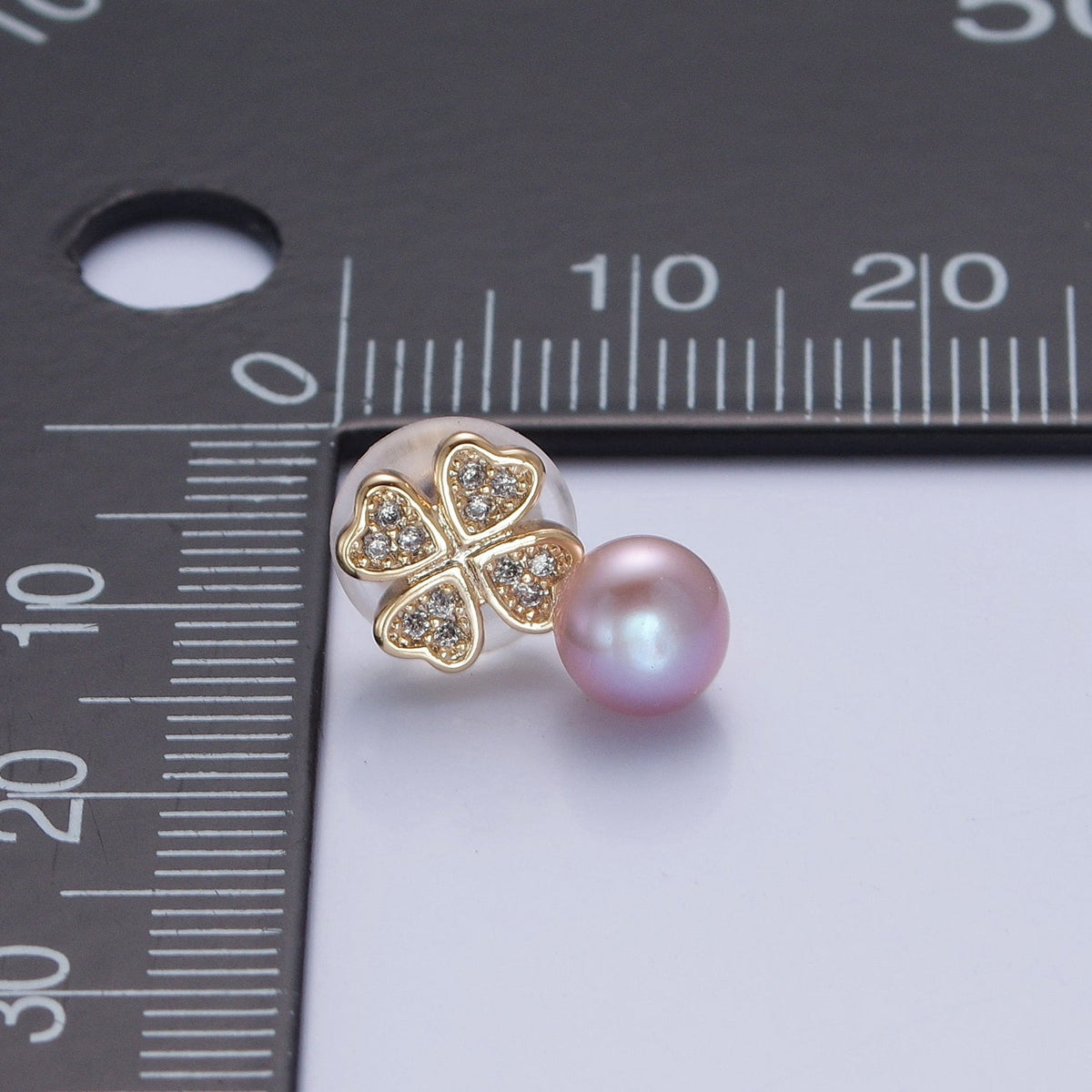 Gold White, Purple, Pink Shell Pearl Micro Paved CZ Clover Stud Earrings | V379 - V381