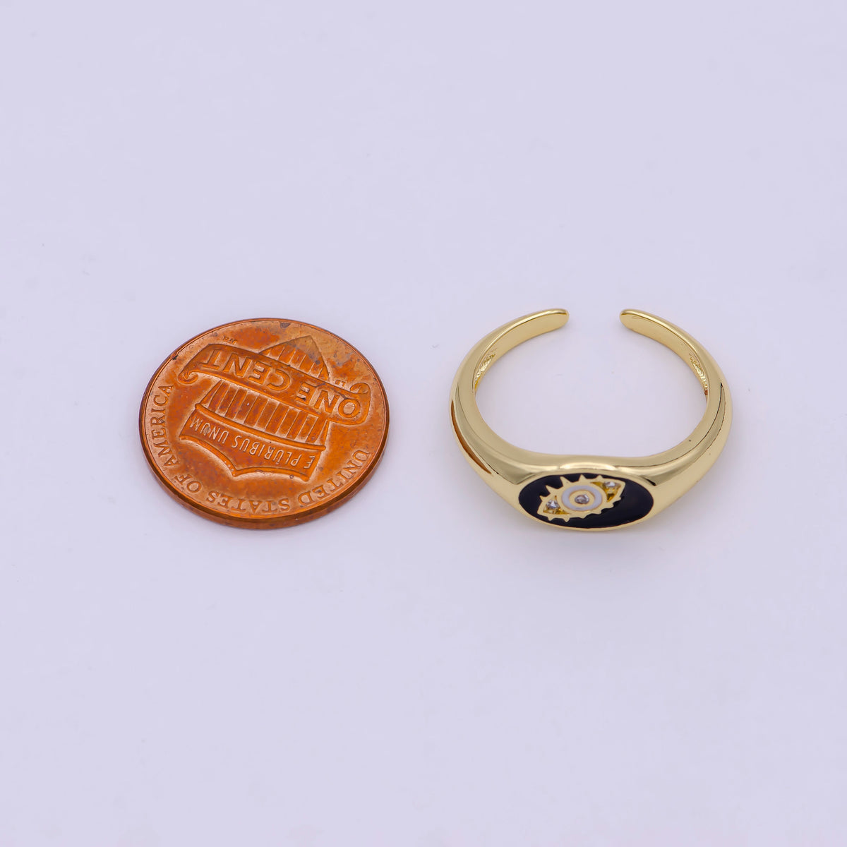 24K Gold Filled Blue, White, Black Enamel CZ Evil Eye Signet Ring | U401 - U403