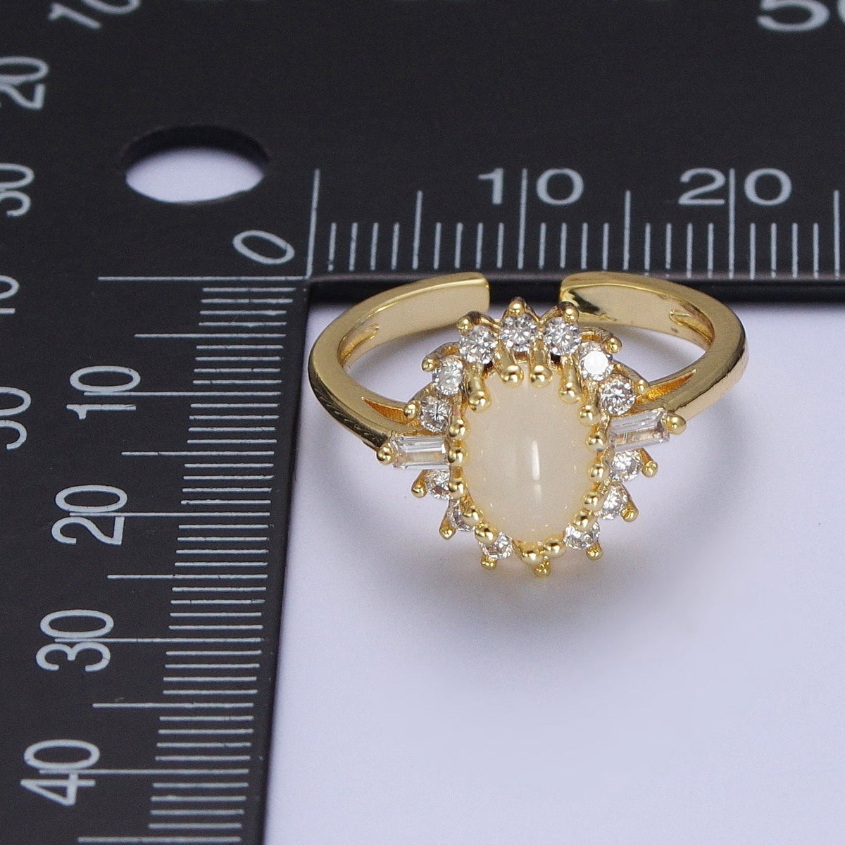 Gold White Gemstone Clear Cubic Zirconia Celestial Sun Flower Adjustable Ring S-247