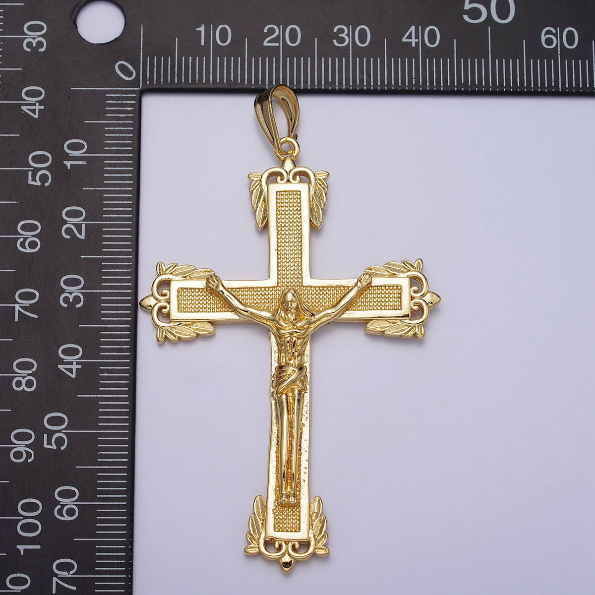 Gold 71mm Jesus Crucifix Cross Dotted Gold Religious Catholic Pendant | AA081