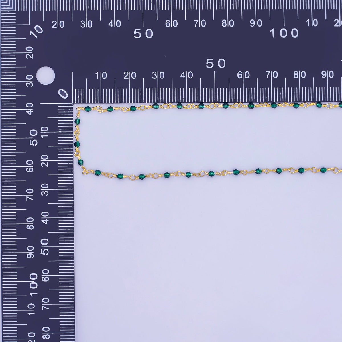 24K Gold Filled 2mm Green Multifaceted Crystal Wire Link Unfinished Chain by Yard | Roll-01668