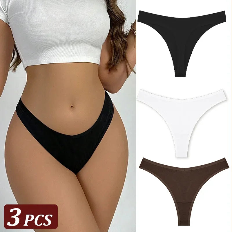 3-Piece Seamless Thong Panty Set – Soft Cotton Women&