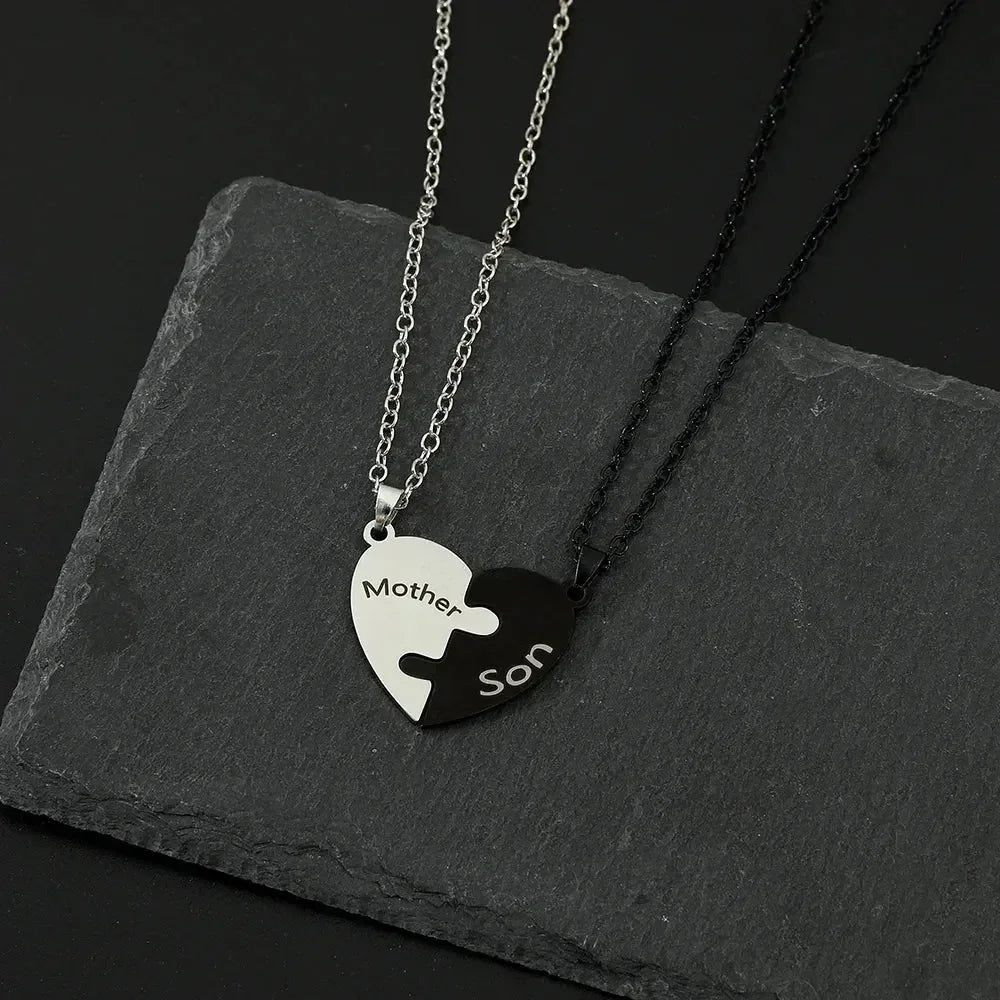 Father Mom Son Daughter Family Necklace Love Heart Puzzle Pendant Necklace Stainless Steel Jewelry for Women Mother&