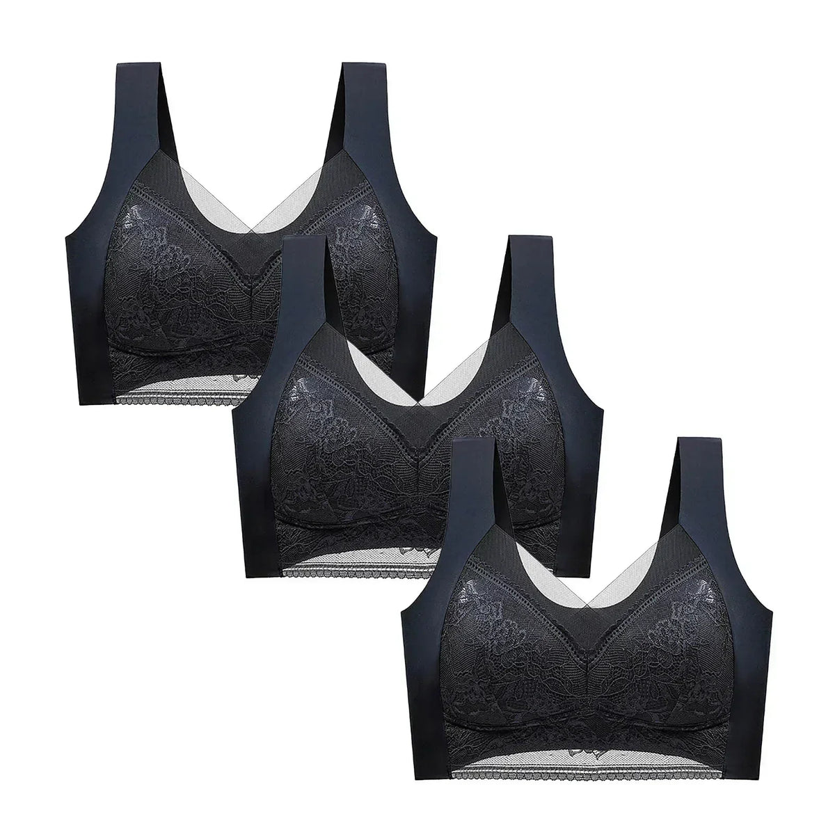 FallSweet 3PCS Lace Push Up Bras for Women Sexy Wireless Bra Ice Silk Deep V Bralette Tops Female Lingerie Mom&