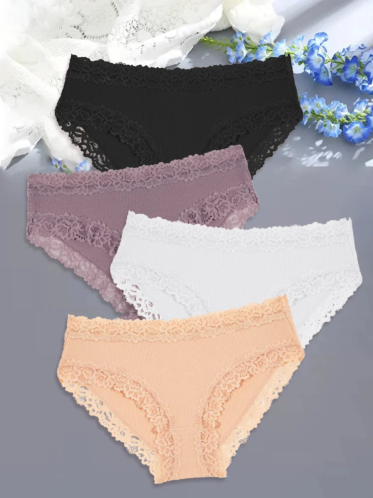 Comfortable Cotton Lace Panties for Women – 4-Piece Set, S–XL
