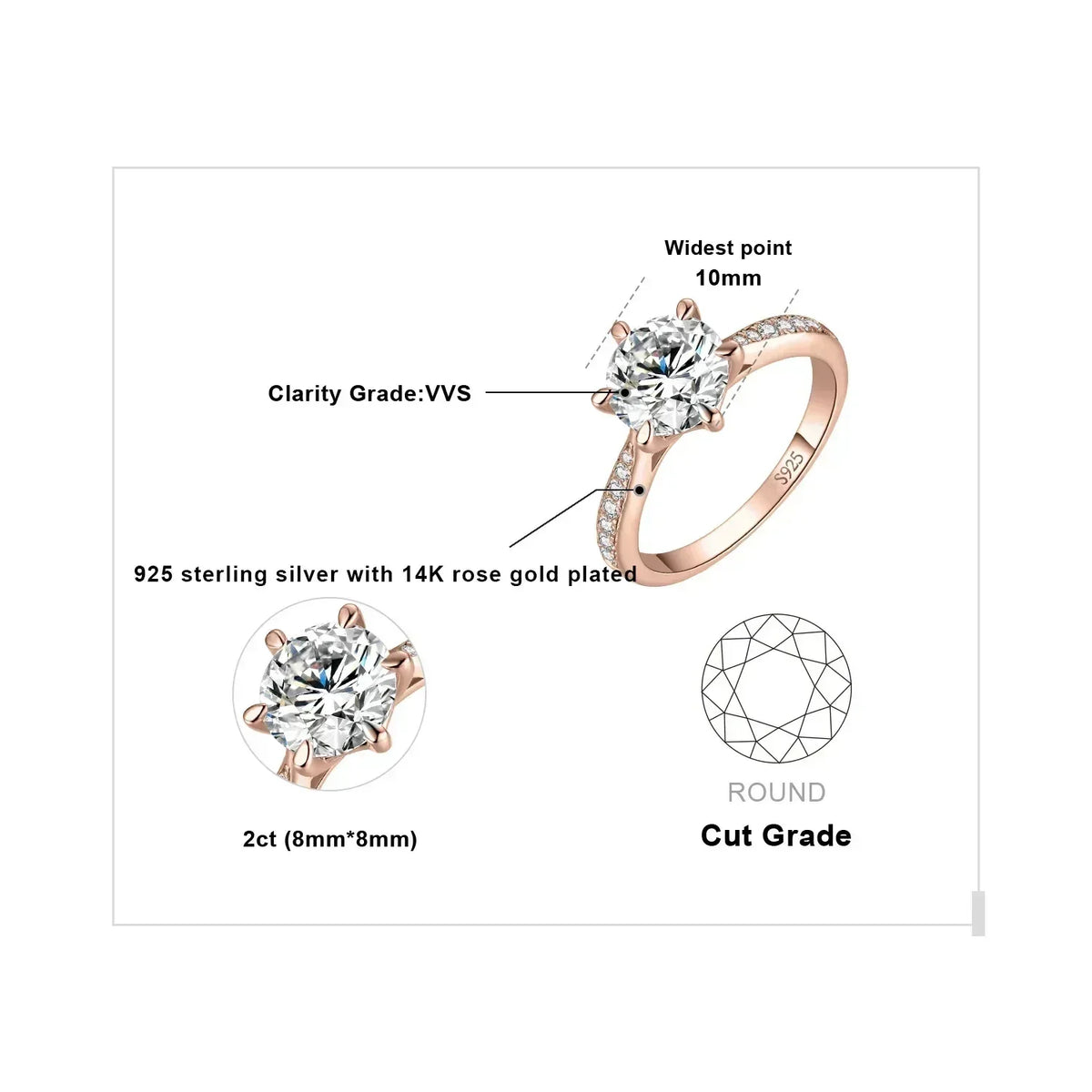 JewelryPalace Moissanite D Color 0.5ct 1ct 1.5ct 2ct 3ct Round S925 Sterling Silver Wedding Engagement Ring for Women