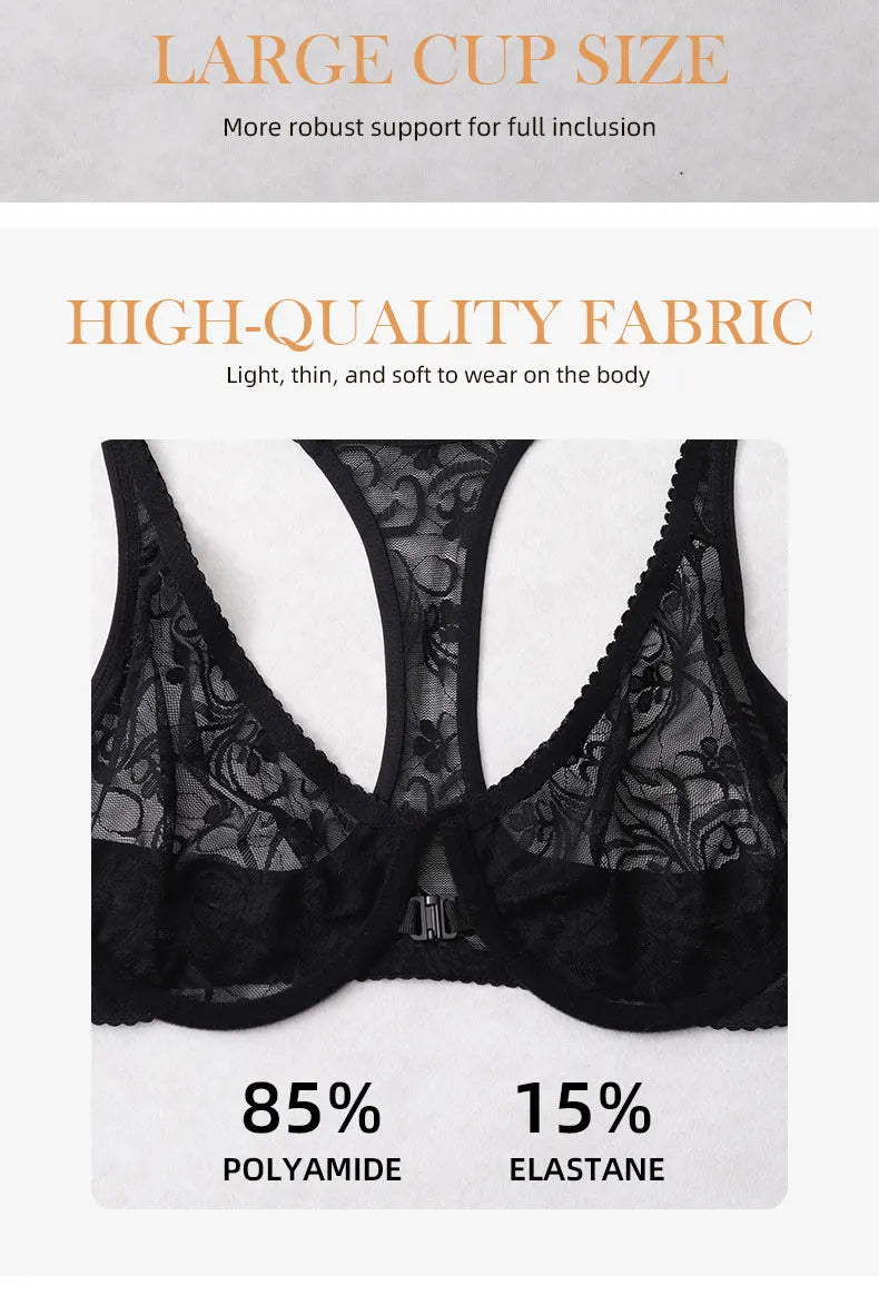 3-Piece Plus Size Lingerie With Lace Front Buttons For Women Brassiere Adjustable Underwear Comfort And Breathability Bra
