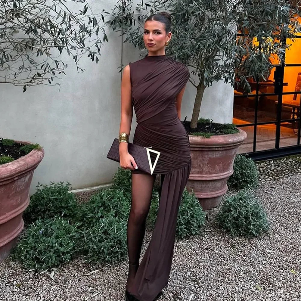 Irregular Pleated Mini Dress | Tassel Hem Streetwear Dress - Femstylo