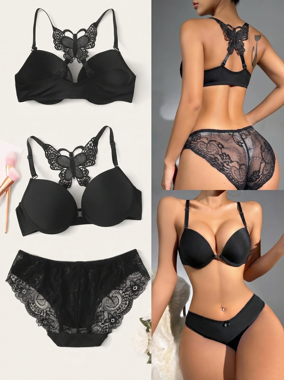 2-piece set of sexy red front button braissere push up women&