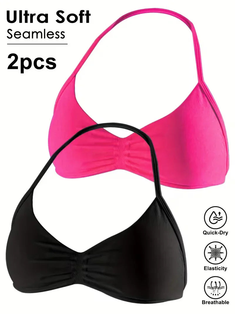 Seamless Sexy Open Back Gym Yoga Crop Top Women Halter Sports Bra Push Up Strappy Padded Workout Tank Tops