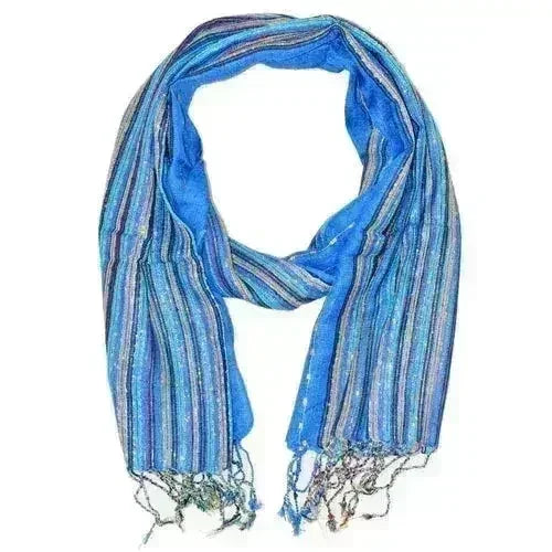 Blue Cotton Lurex Shimmering Stripes Scarf
