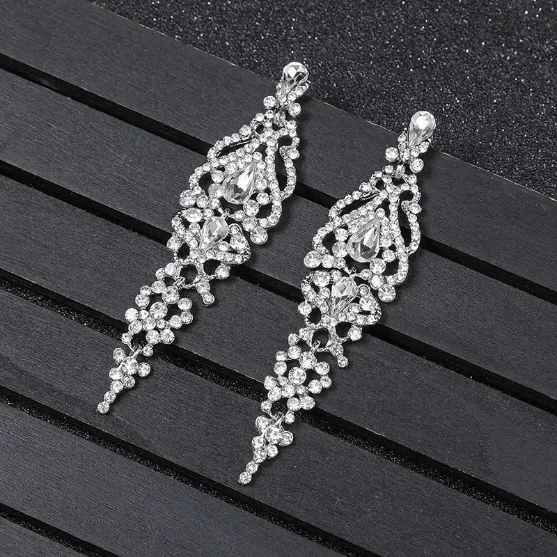 Trend Crystal Drop Earrings – Elegant Long Dangle For Bridal | Femstylo