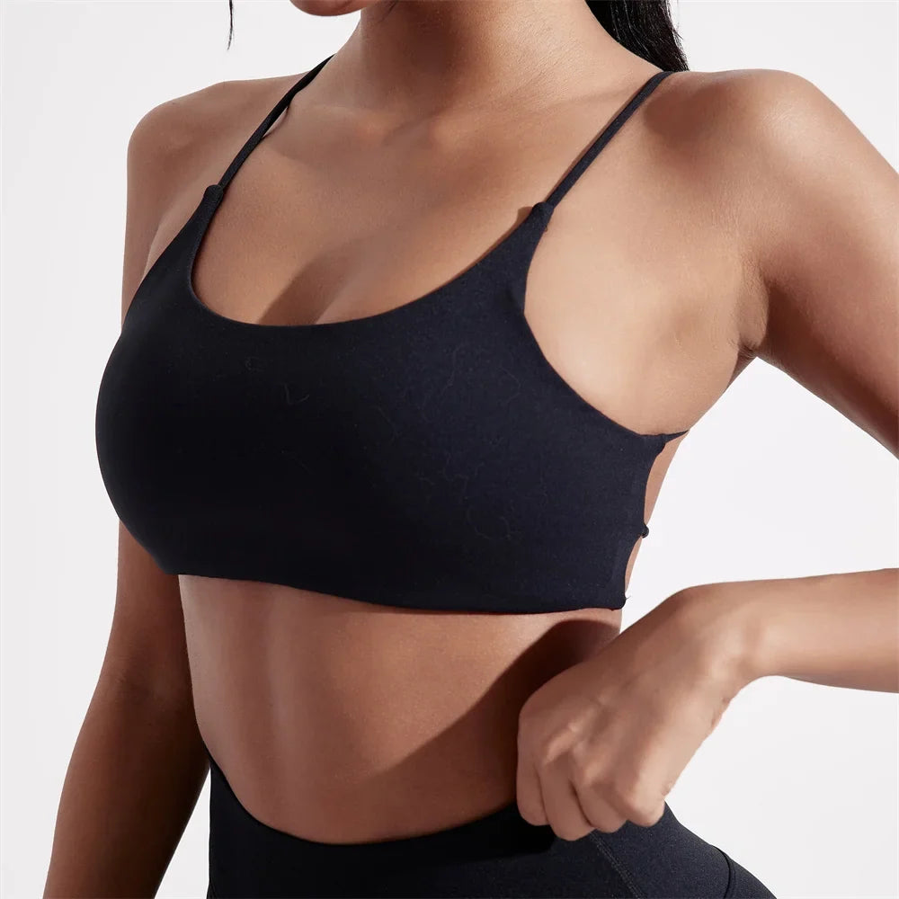 Solid Color cross back Women Fitness Sport bra top soft tight Comprehensive training jogging gym yoga underwear With chest pad