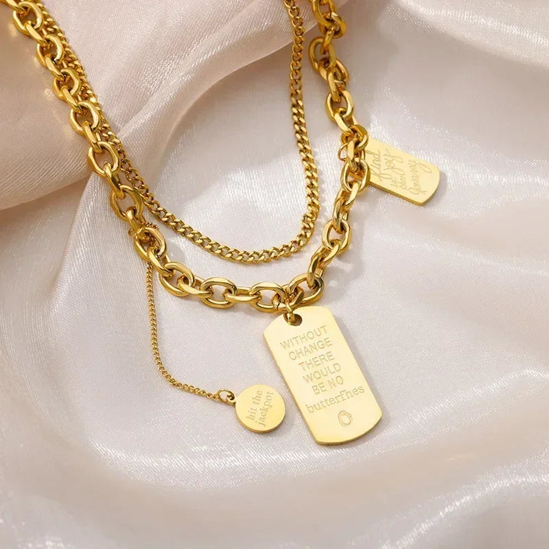 316L Stainless Steel Multilayer Heart Necklace For Women Girls Goth Gold Color Clavicle Chain Charm Choker Jewelry Birthday Gift