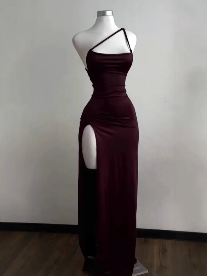 Sexy Hot Girls Slim Spaghetti Strap Long Dresses Women Solid Color Backless Package Hip Bodycon Slit Dress Party Club Vestidos